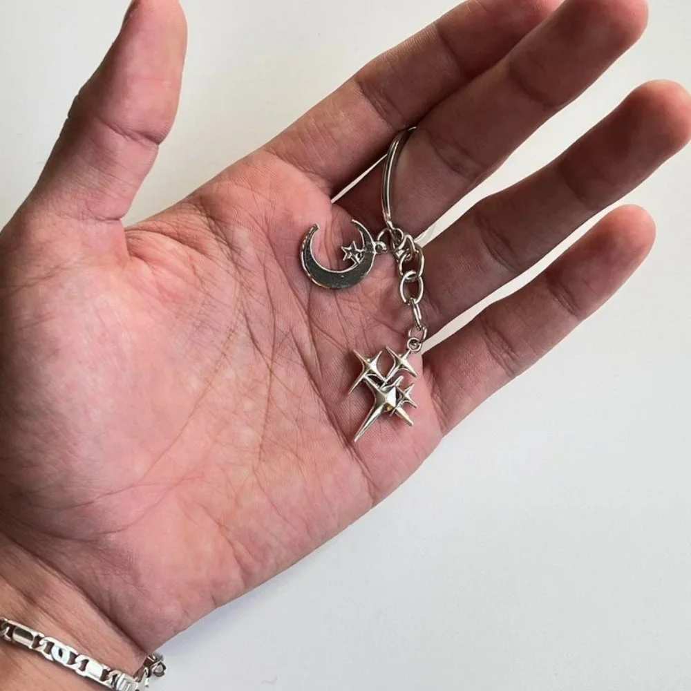 Y2K 2000s star moon pendant keyring for keychain